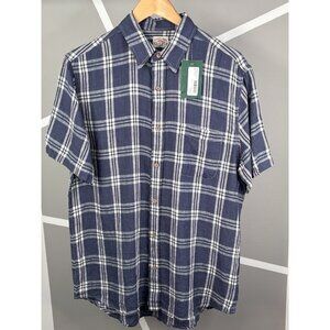 NWT Faherty Linen Ventura Short Sleeve Shirt Men’s M Faded Navy Plaid